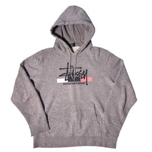 Stussy International Hoodie Mens Medium Gray Pullover Sweatshirt Streetwear